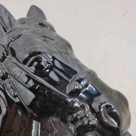 Vintage 1970s Pair Of Horse Heads Black Ceramic Wall Shelf Decor MCM Art Deco 2 - Picture 8 of 16